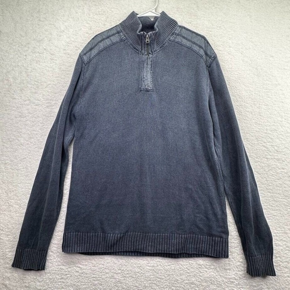 Structure Sweater Adult XXL 2XL Ribbed Blue 1/4 Zip Pullover Top Stitch Mens‎